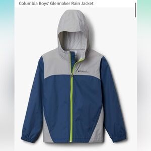 Boys Small (8) Columbia Blue and Gray Hooded Rain Jacket